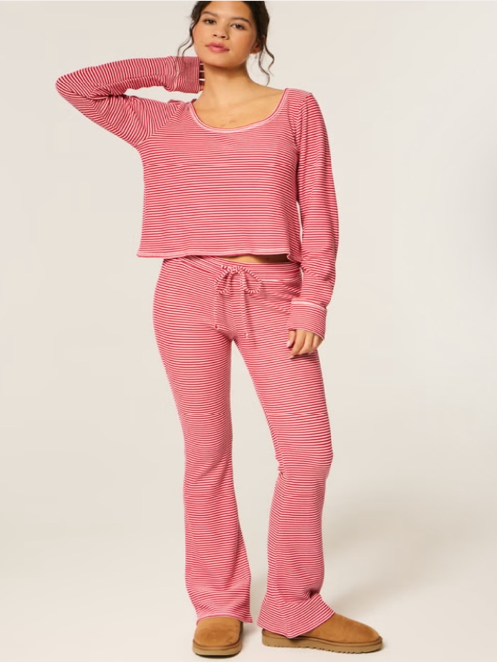 NWT $25 Hollister Rose Pink Ribbed Lounge PJ long sleeve top